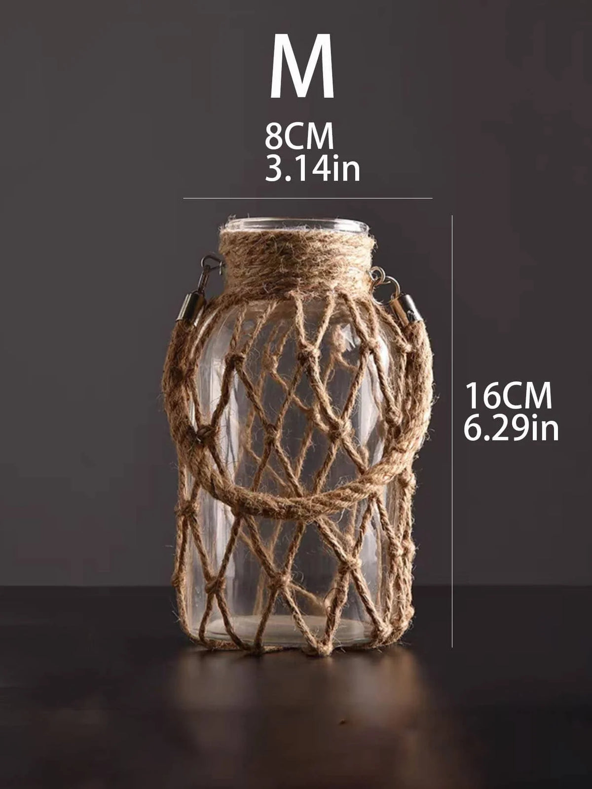 Hanging Vase | Glass & Sturdy Hemp Cord | Hanging & Table