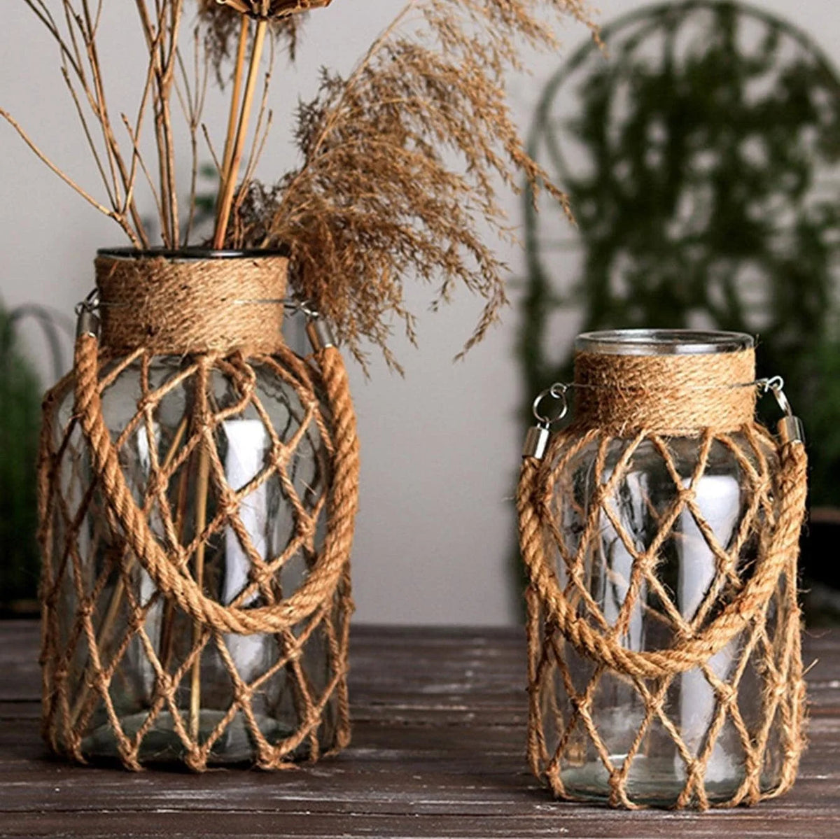 Hanging Vase | Glass & Sturdy Hemp Cord | Hanging & Table