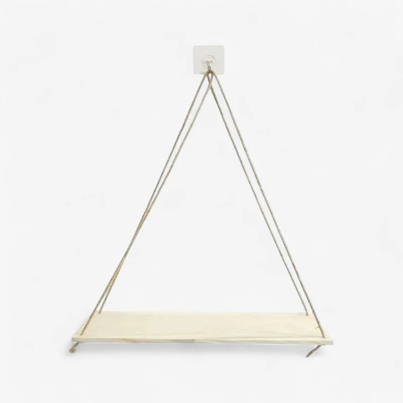 Hanging Wall Shelf | Rustic Rope Support | Wooden Board