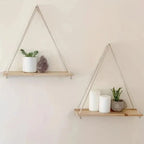 Hanging Wall Shelf | Rustic Rope Support | Wooden Board