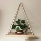 Hanging Wall Shelf | Rustic Rope Support | Wooden Board