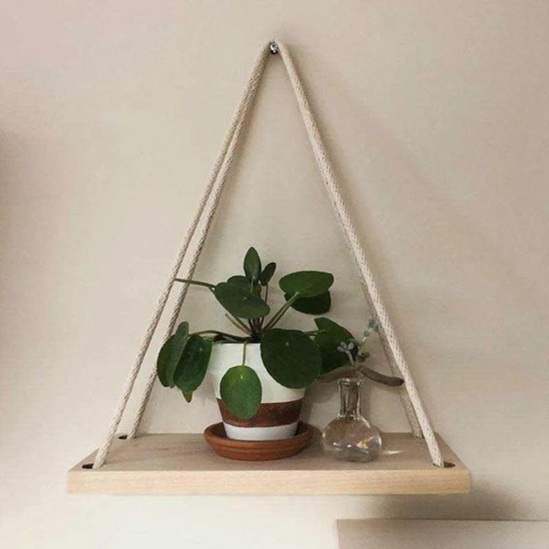 Hanging Wall Shelf | Rustic Rope Support | Wooden Board