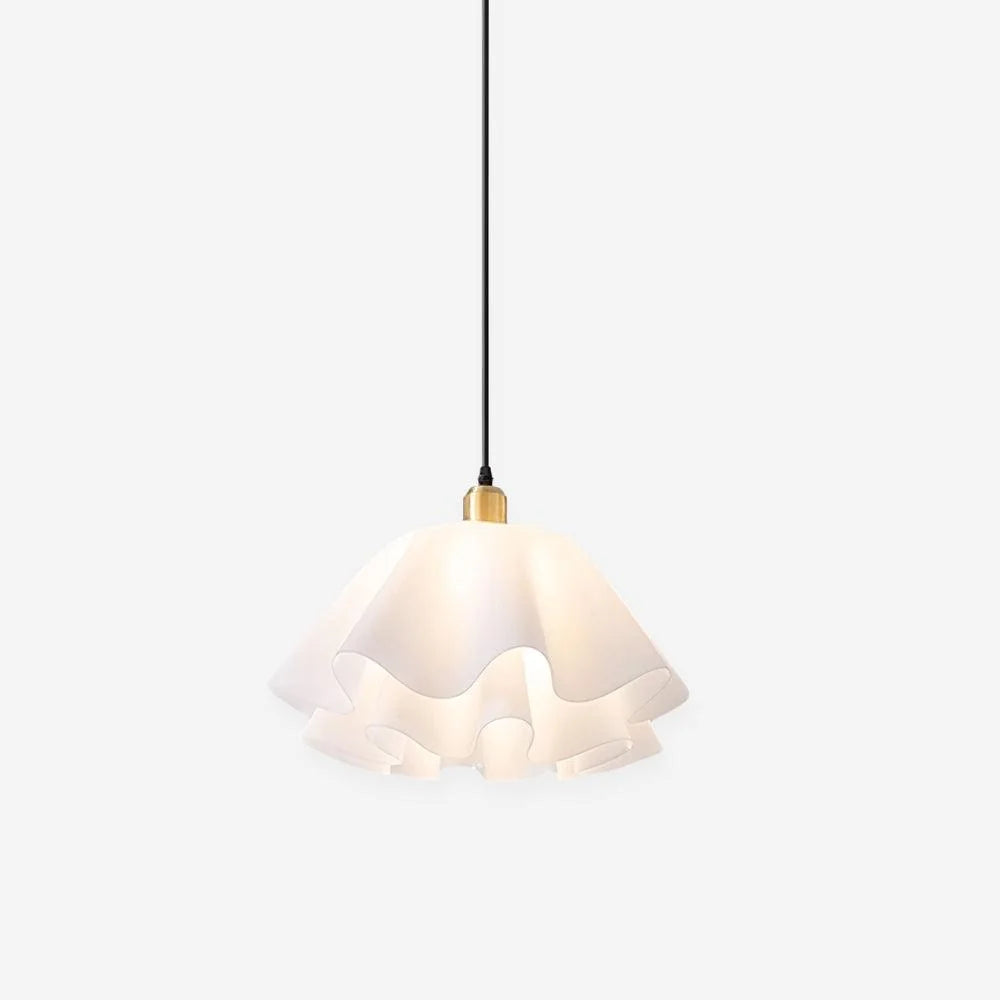 Pendant Light | Petal-Shaped White Shade | Brass Accents