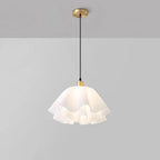 Pendant Light | Petal-Shaped White Shade | Brass Accents