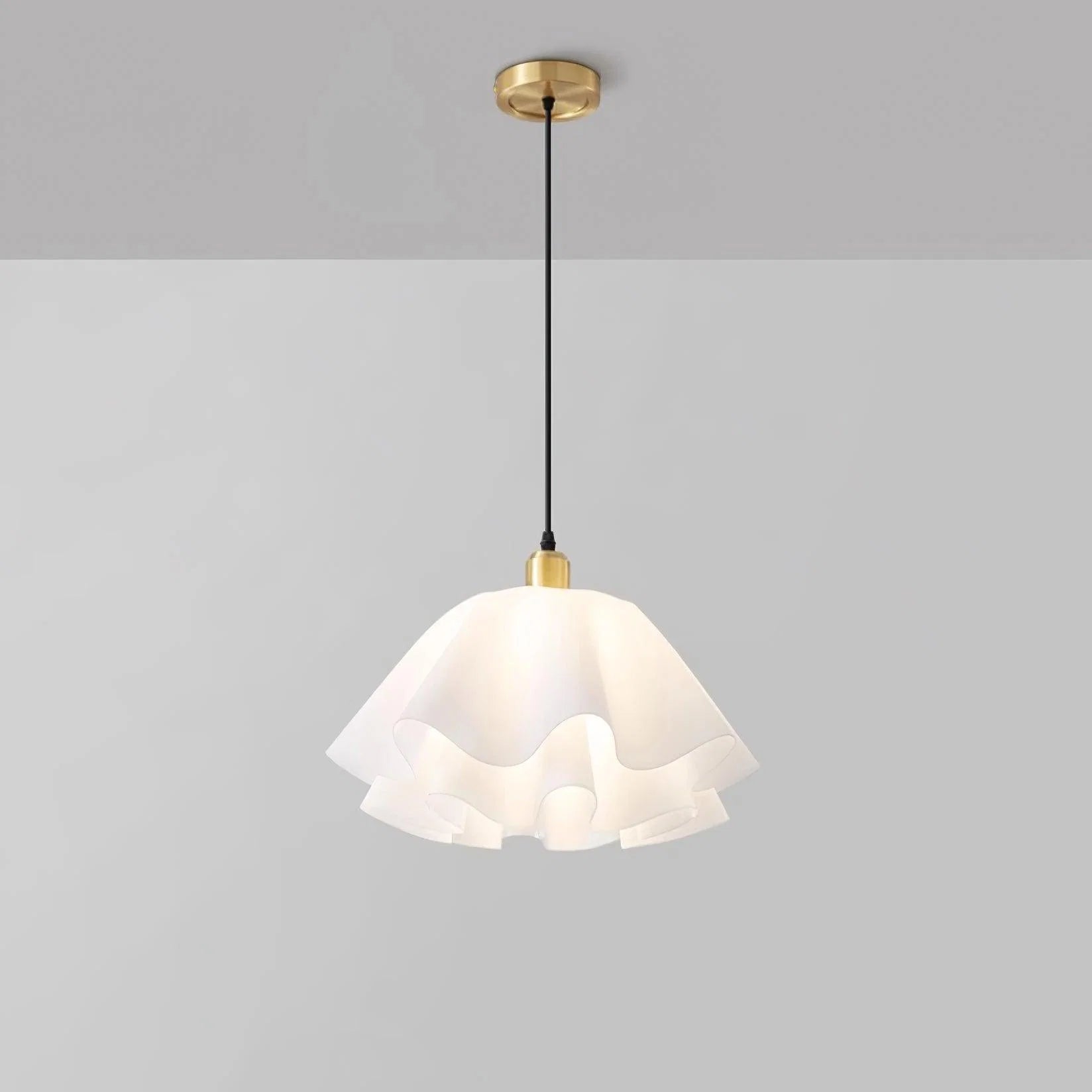 Pendant Light | Petal-Shaped White Shade | Brass Accents
