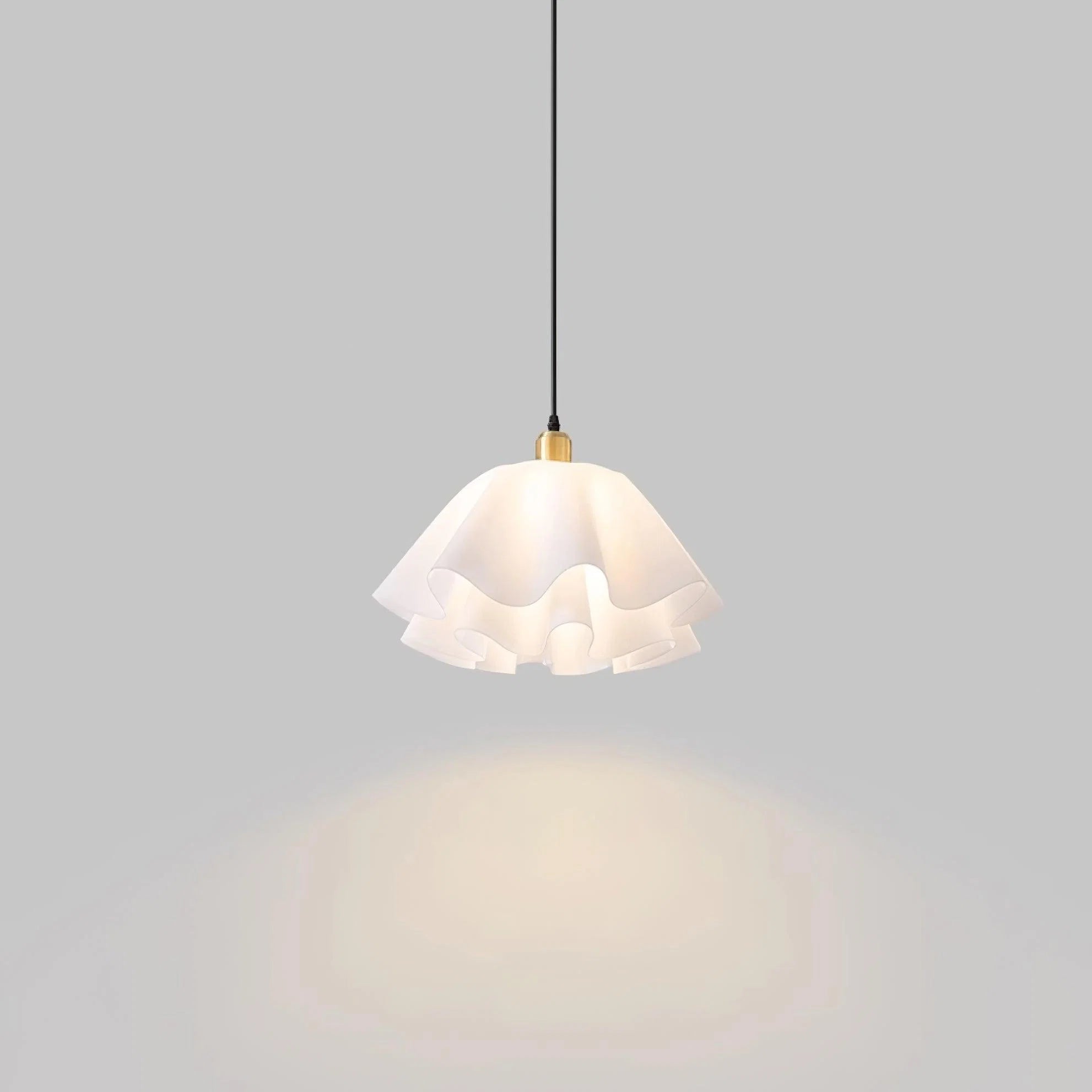 Pendant Light | Petal-Shaped White Shade | Brass Accents