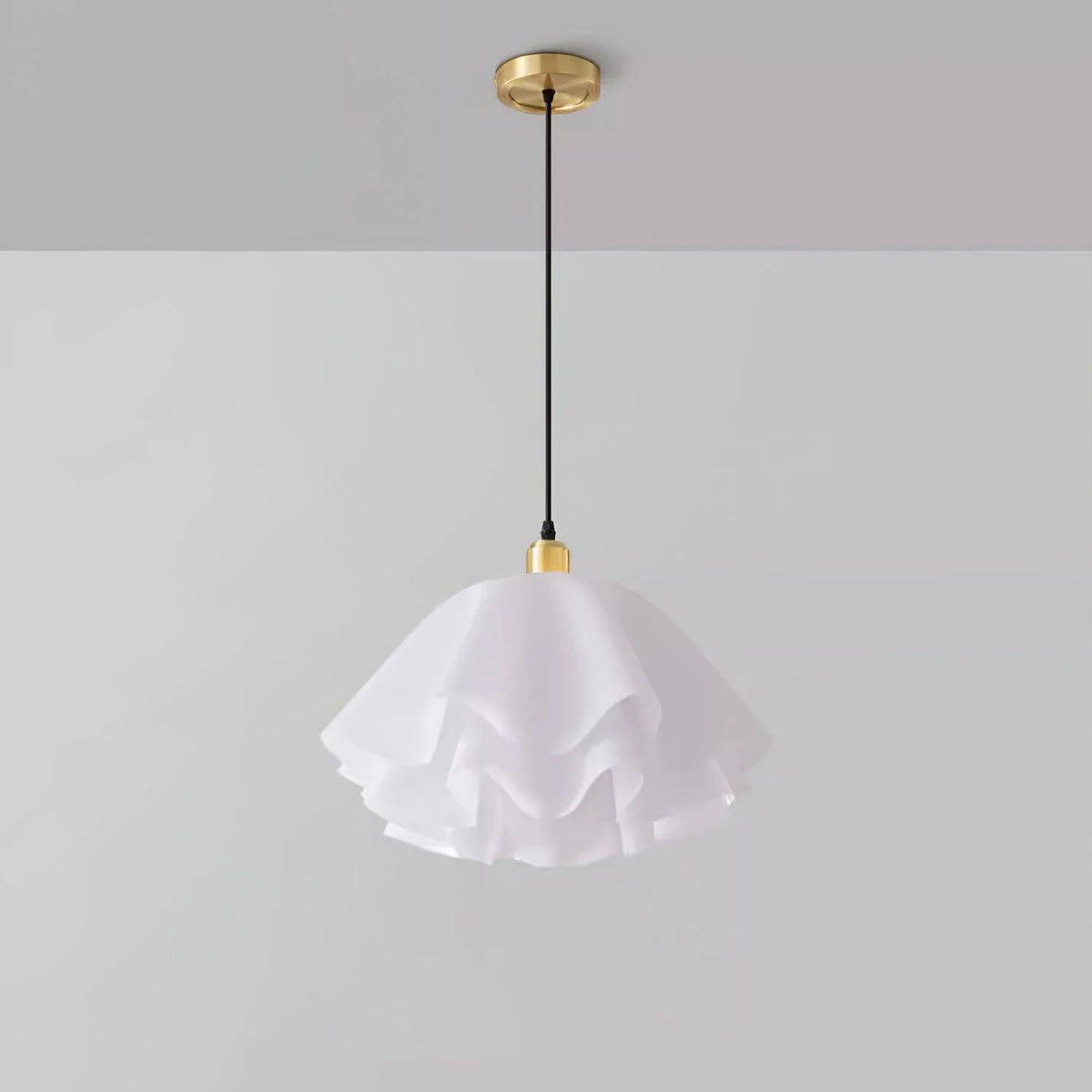 Pendant Light | Petal-Shaped White Shade | Brass Accents