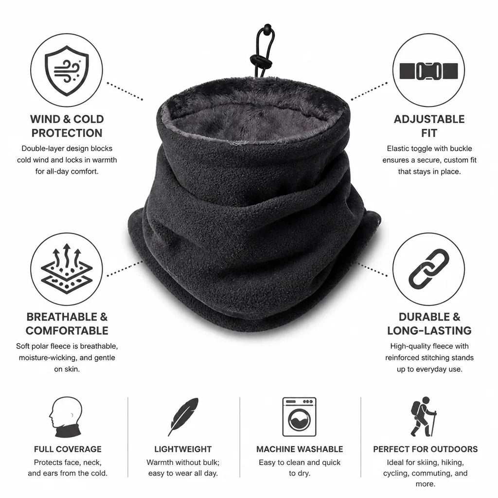 Head & Neck Warmer | Windproof & Fleece-Lined | Adjustable Back Buckle