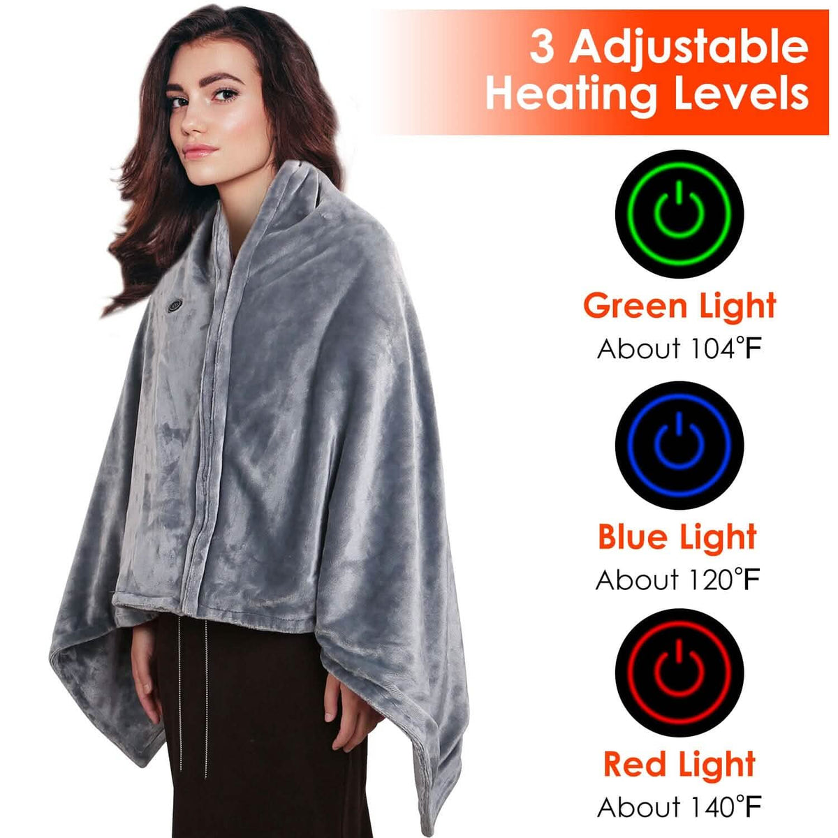 Heated Poncho Wrap | USB-Powered & 3 Heat Settings | Zipper Closure