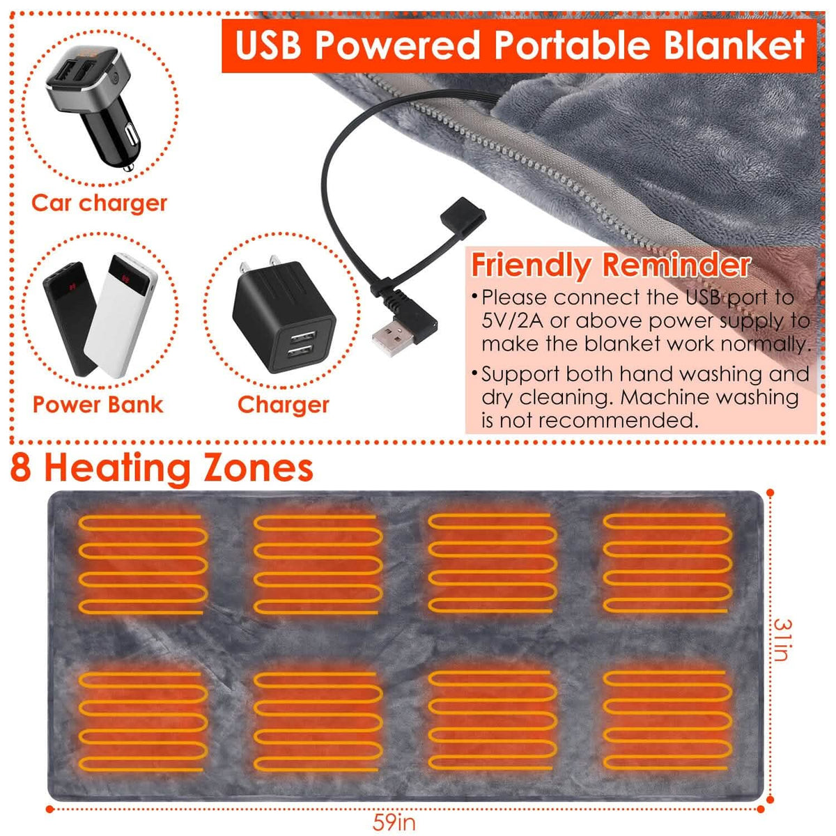 Heated Poncho Wrap | USB-Powered & 3 Heat Settings | Zipper Closure