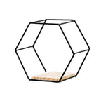 Hexagonal Wall Shelf | Geometric Wood Frame | Black & Gold