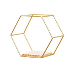 Hexagonal Wall Shelf | Geometric Wood Frame | Black & Gold