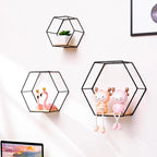 Hexagonal Wall Shelf | Geometric Wood Frame | Black & Gold