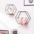 Hexagonal Wall Shelf | Geometric Wood Frame | Black & Gold