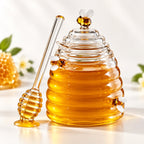 Honey Jar | Beehive-Style Ribbed Glass & Matching Spoon | 450 ml
