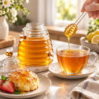 Honey Jar | Beehive-Style Ribbed Glass & Matching Spoon | 450 ml