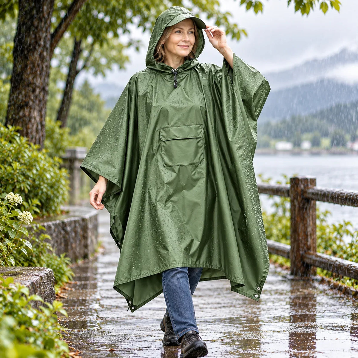 Hooded Rain Poncho | Waterproof & Backpack-Compatible | Folds To 11 x 18 cm