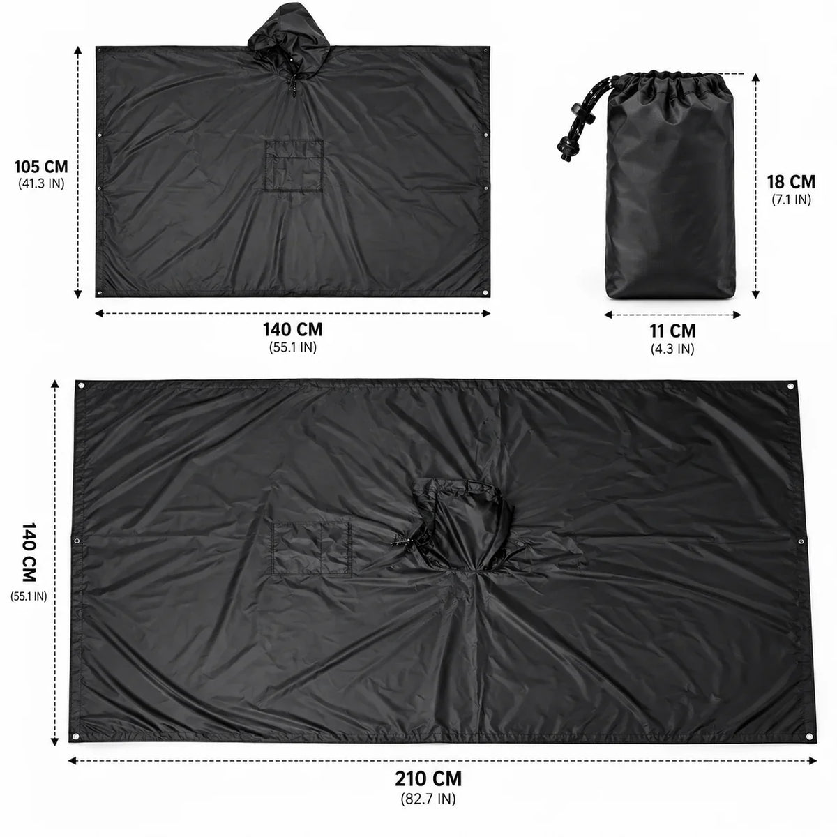 Hooded Rain Poncho | Waterproof & Backpack-Compatible | Folds To 11 x 18 cm