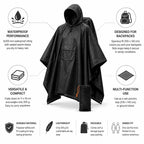 Hooded Rain Poncho | Waterproof & Backpack-Compatible | Folds To 11 x 18 cm