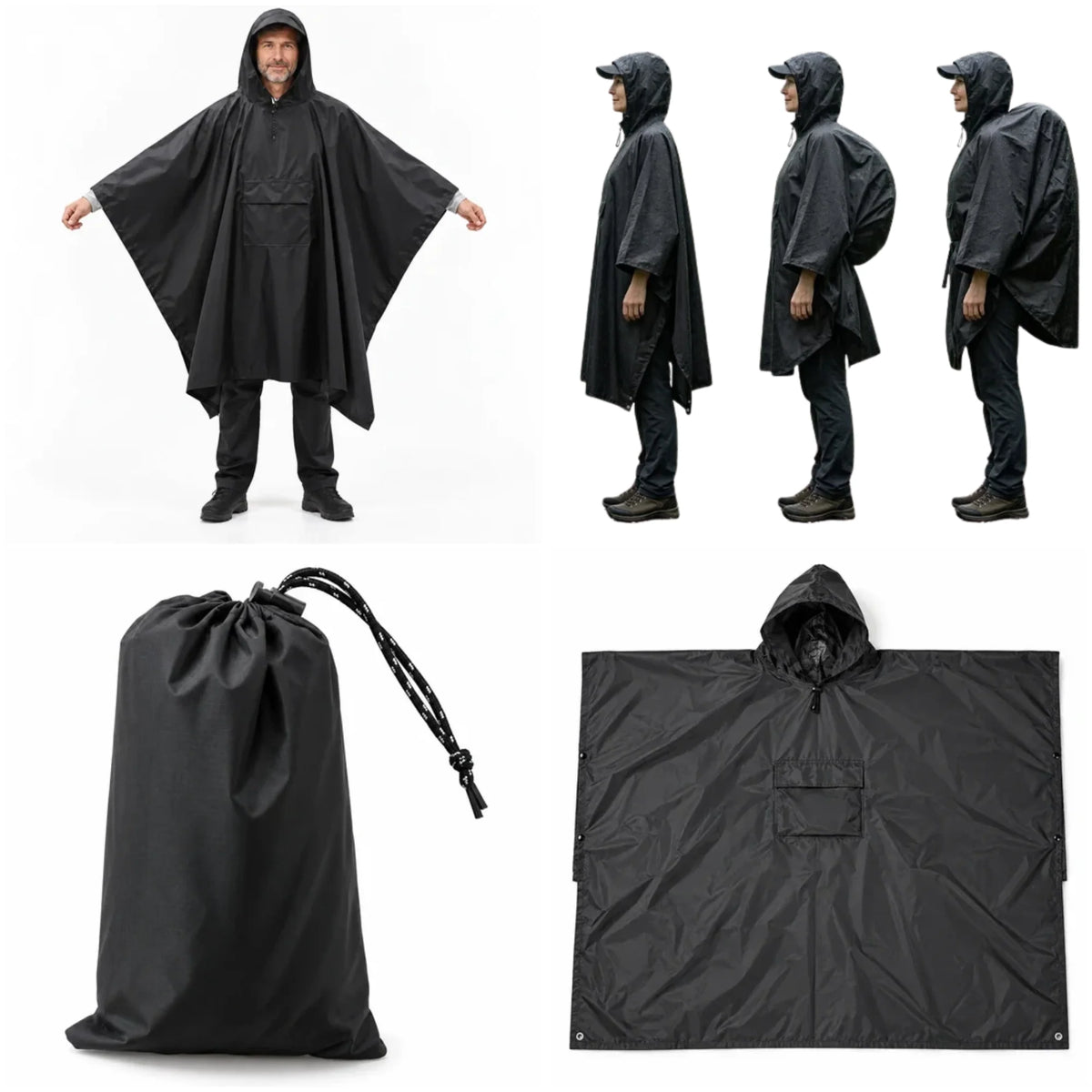 Hooded Rain Poncho | Waterproof & Backpack-Compatible | Folds To 11 x 18 cm