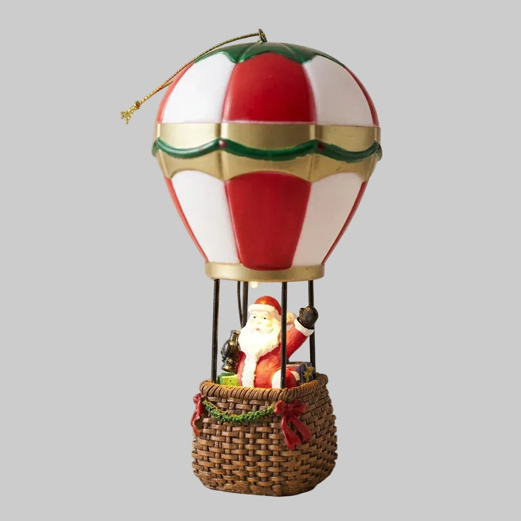 Hot Air Balloon Ornament | Resin & Warm LED | Battery-Operated