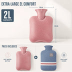 Hot Water Bottle | Extra Large Soft Knitted Cover | 2L Capacity