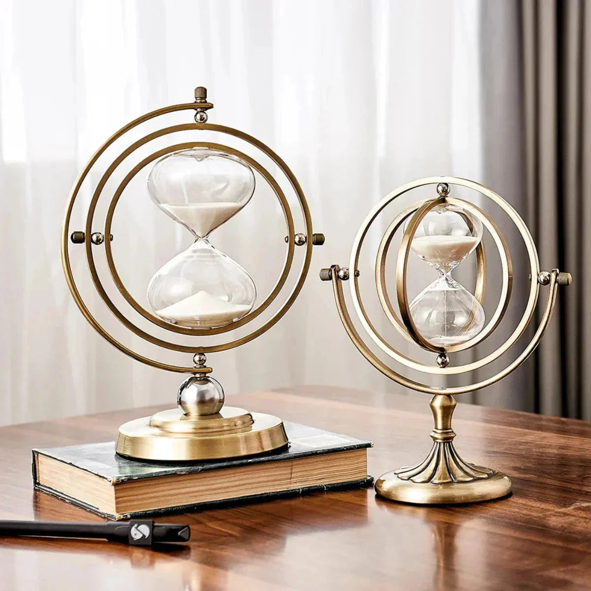 Hourglass Sand Timer | Pivoting Ring Frame & Footed Pedestal
