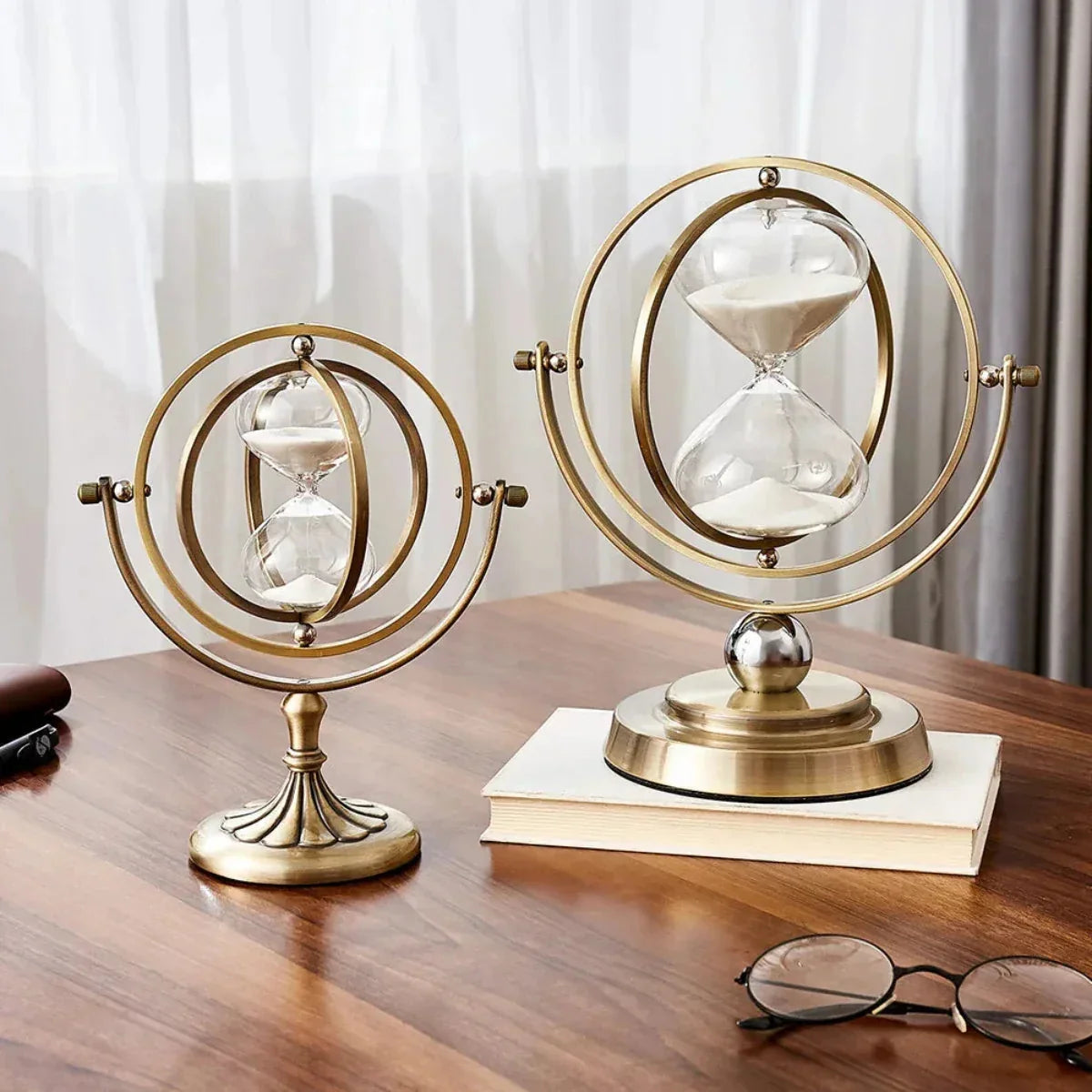 Hourglass Sand Timer | Pivoting Ring Frame & Footed Pedestal