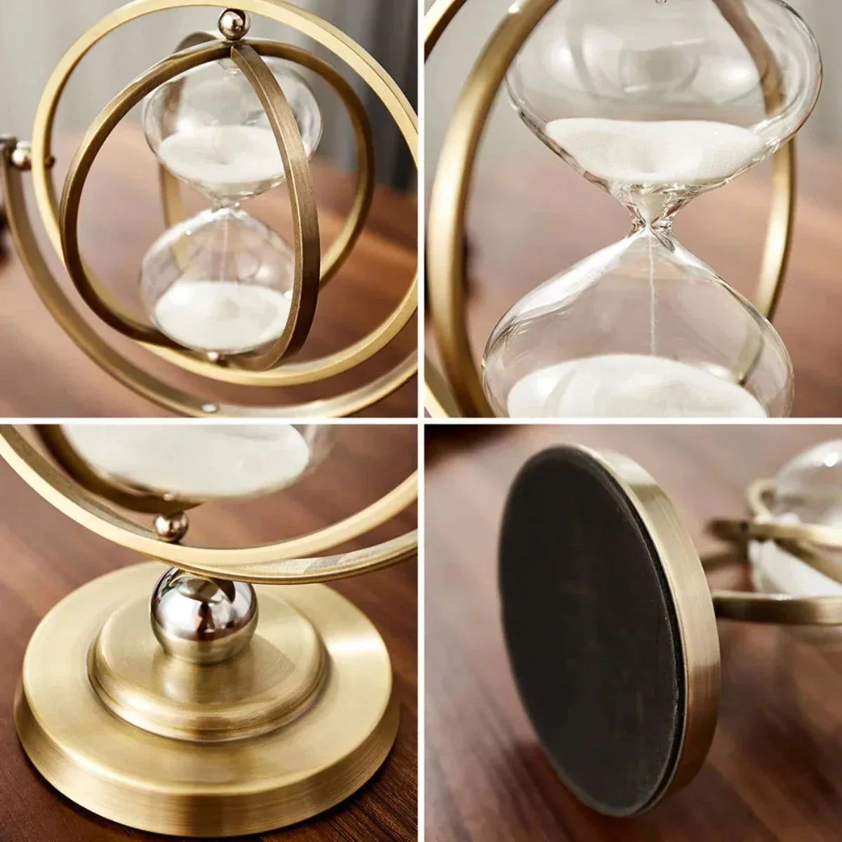 Hourglass Sand Timer | Pivoting Ring Frame & Footed Pedestal