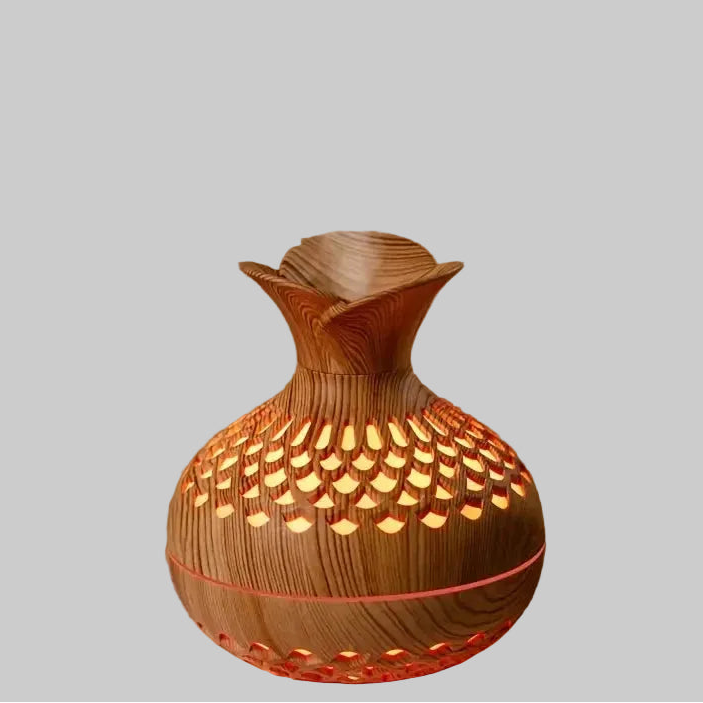 Humidifier | Wood-Grain Cylindrical Body | LED Night Light