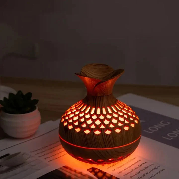 Humidifier | Wood-Grain Cylindrical Body | LED Night Light