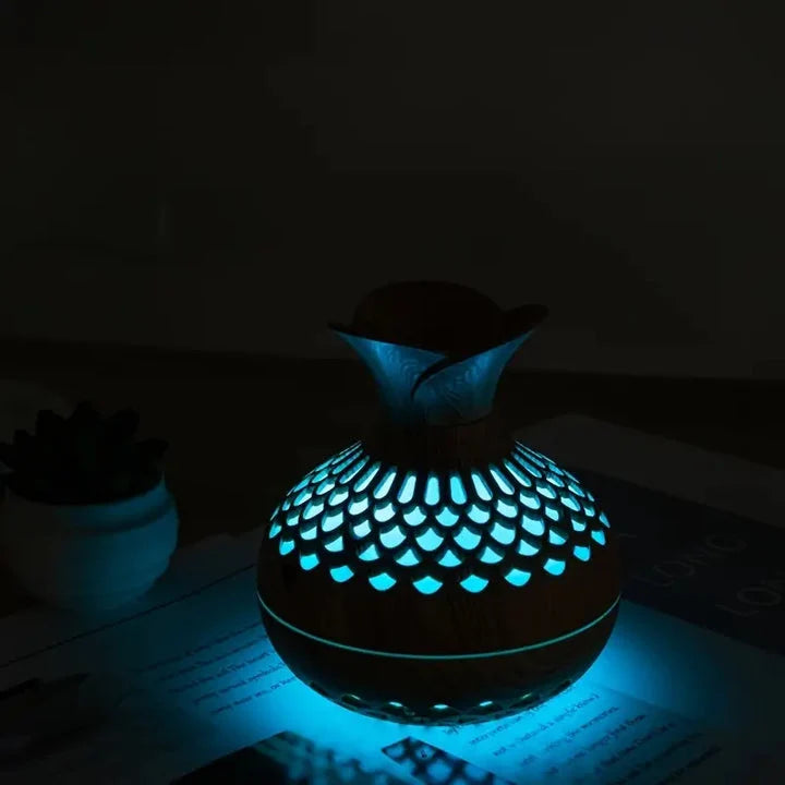 Humidifier | Wood-Grain Cylindrical Body | LED Night Light