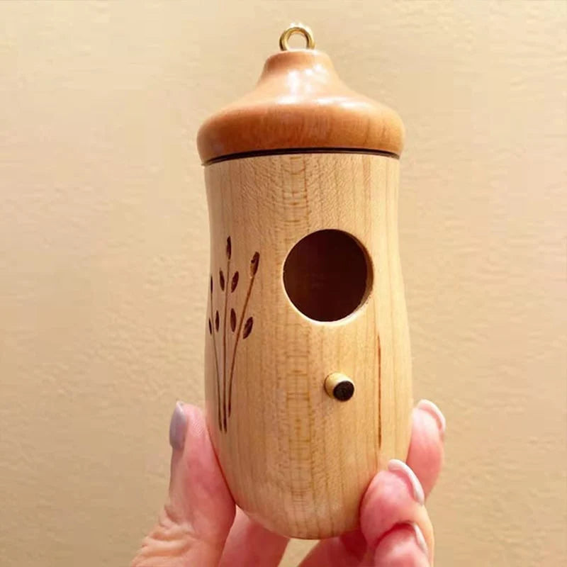 Hummingbird House | Hand-Turned Wood & Carved Floral | Mini