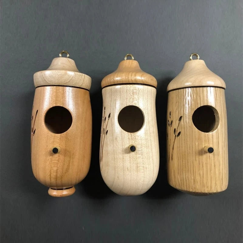 Hummingbird House | Hand-Turned Wood & Carved Floral | Mini