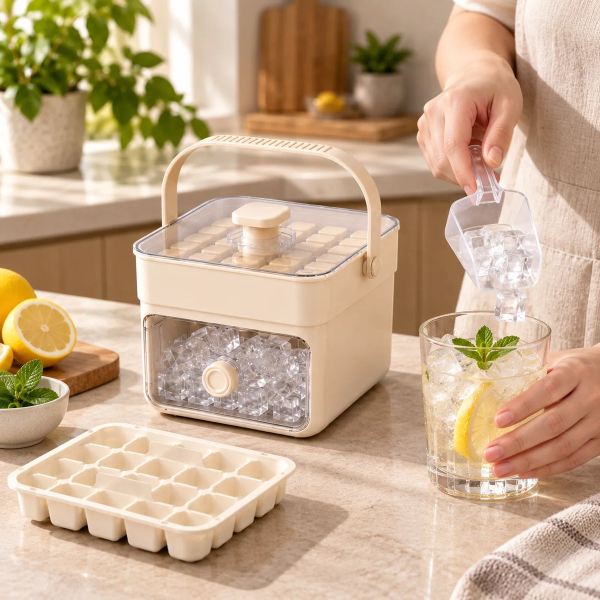 Ice Cube Tray Set | Stackable & Easy-Release | With Storage Drawer