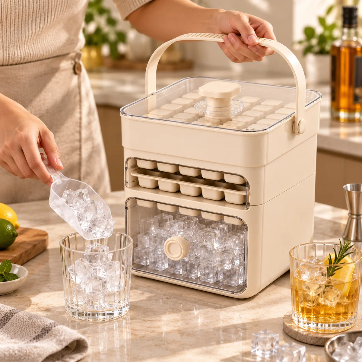 Ice Cube Tray Set | Stackable & Easy-Release | With Storage Drawer
