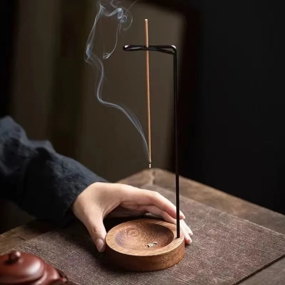 Incense Burner | Handcrafted Wooden Base & Metal Holder | 3.58 x 9.96 in