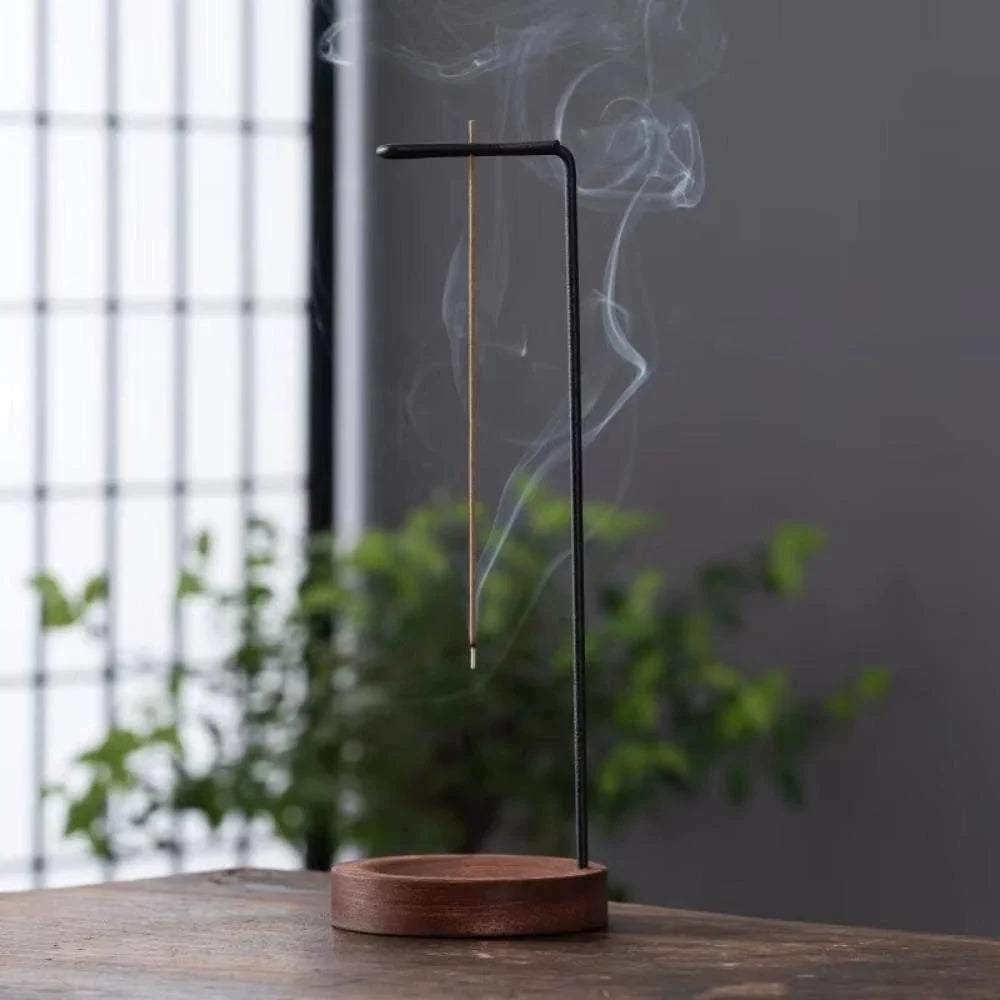 Incense Burner | Handcrafted Wooden Base & Metal Holder | 3.58 x 9.96 in