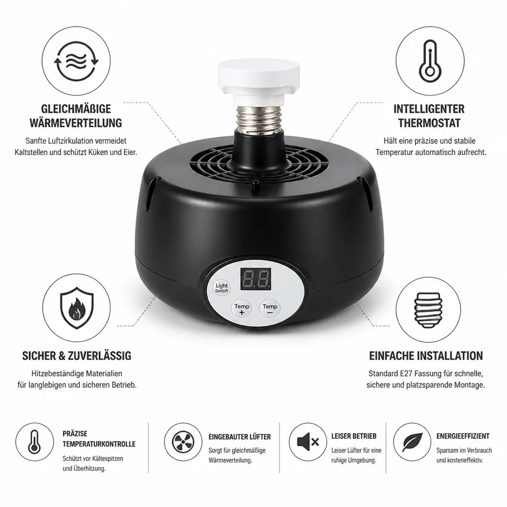 Incubator Heater | Smart Thermostat & Even Heat Distribution | E27 Socket
