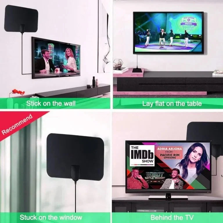 Indoor TV Antenna | Flat Long-Range & Adhesive Backing | 10 Ft Cable