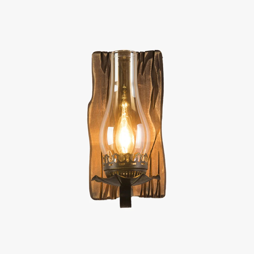 Wall Lamp | Vintage Candle Style | Pine Wood & Metal, E14 Base
