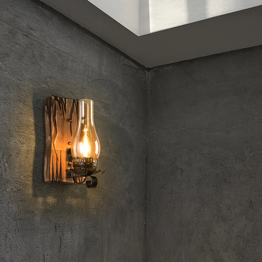 Wall Lamp | Vintage Candle Style | Pine Wood & Metal, E14 Base