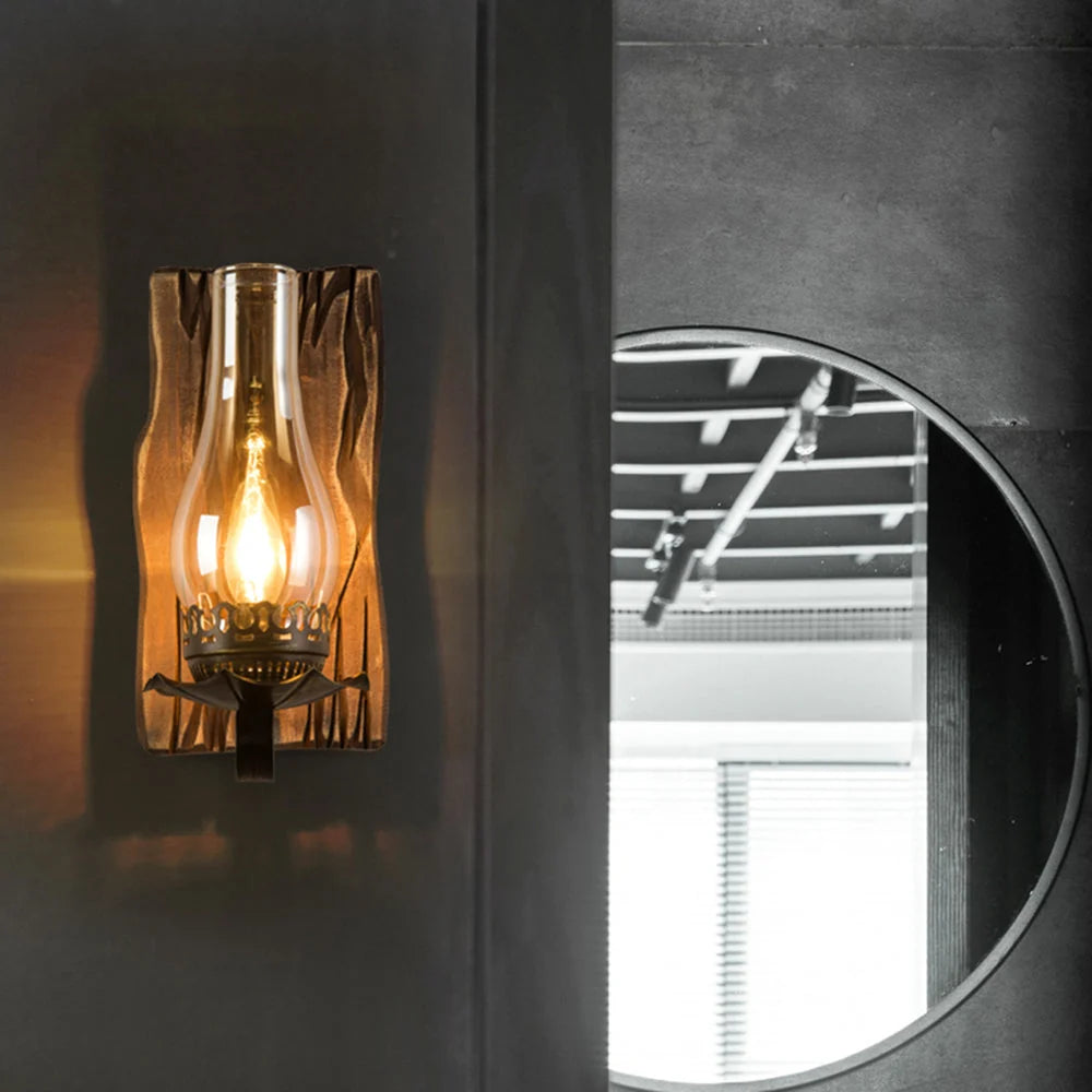 Wall Lamp | Vintage Candle Style | Pine Wood & Metal, E14 Base