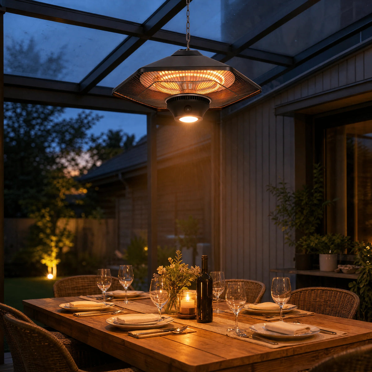 Infrared Patio Heater | Ceiling-Mounted & Remote-Controlled | Carbon Fiber Heating Element