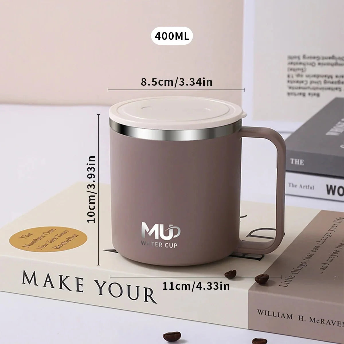 Insulated Coffee Mug | Double-Walled Stainless Steel & Leak-Proof Lid | 400 ml