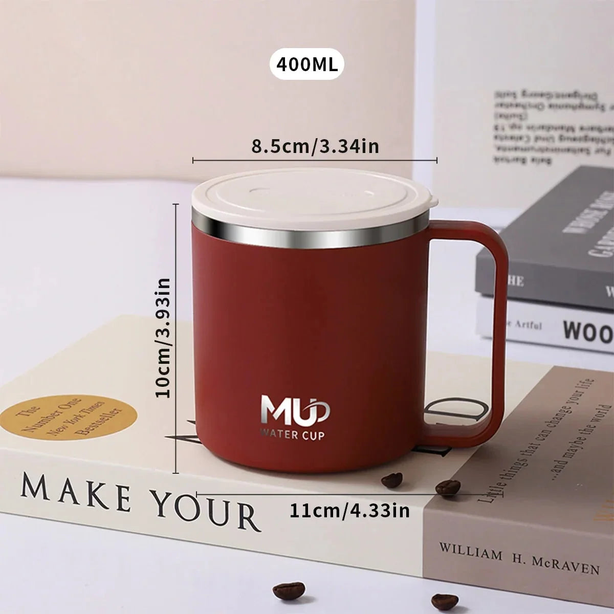 Insulated Coffee Mug | Double-Walled Stainless Steel & Leak-Proof Lid | 400 ml