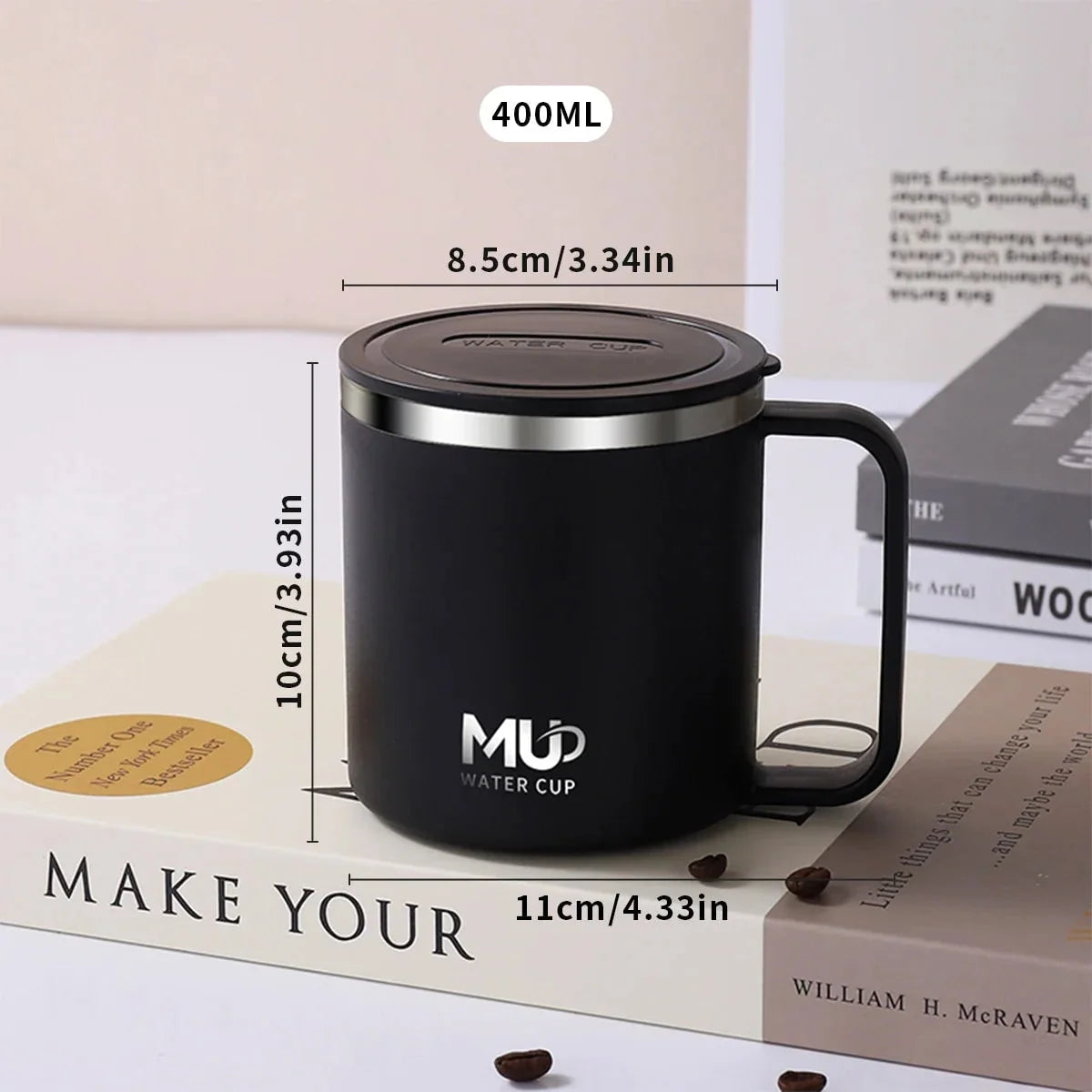 Insulated Coffee Mug | Double-Walled Stainless Steel & Leak-Proof Lid | 400 ml