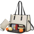 Insulated Lunch Tote | Quilted Faux Leather & Dual Compartment