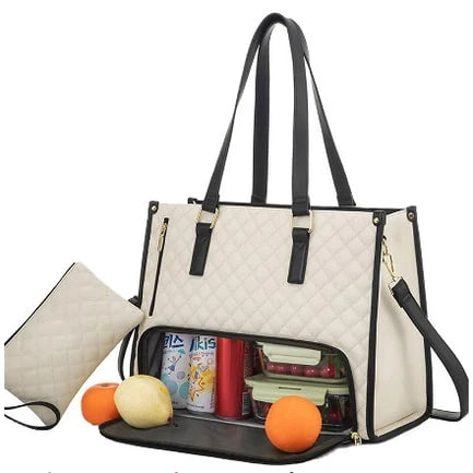 Insulated Lunch Tote | Quilted Faux Leather & Dual Compartment