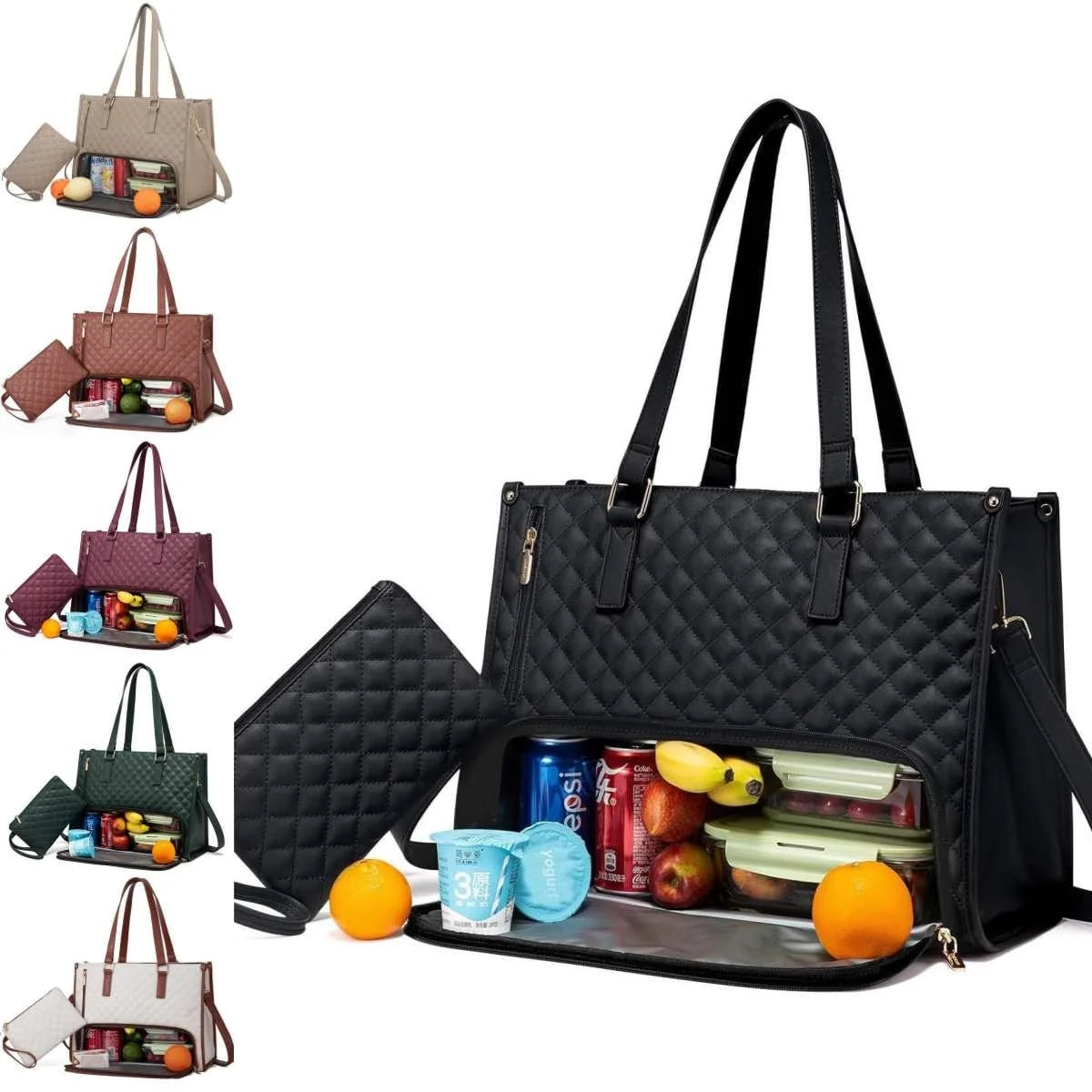 Insulated Lunch Tote | Quilted Faux Leather & Dual Compartment